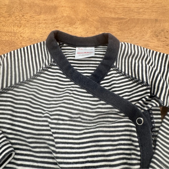 Hanna Andersson Side Snap Bodysuit Baby 6-12 Months Black White Striped Cotton - Picture 3 of 7
